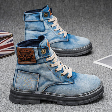 Plus Size Men's Mid-top Denim Casual All-matching Work Clothes Martin Boots