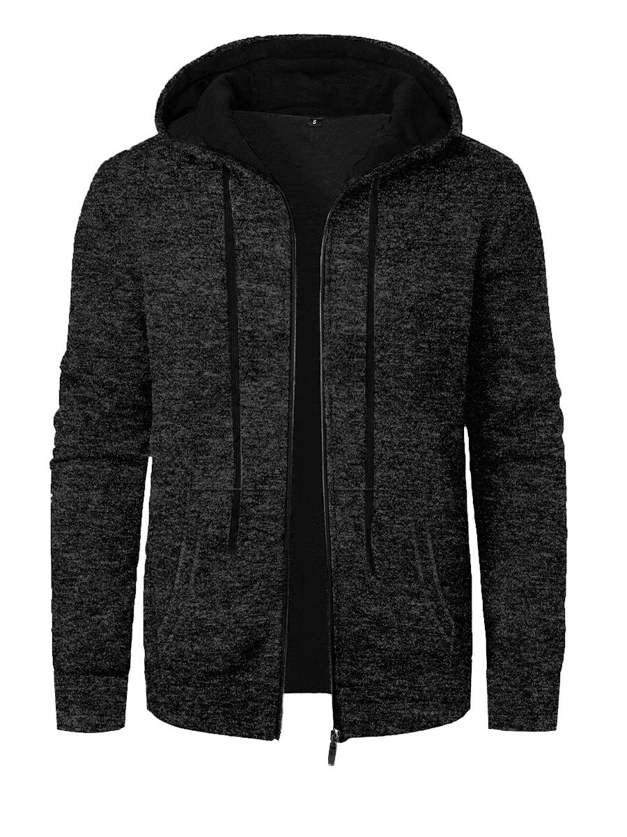 Men's Sports Fitness Casual Jacquard Sweater Hooded Coat